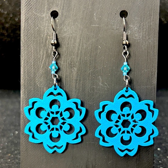 Blue Floral Earrings - Picture 3 of 4